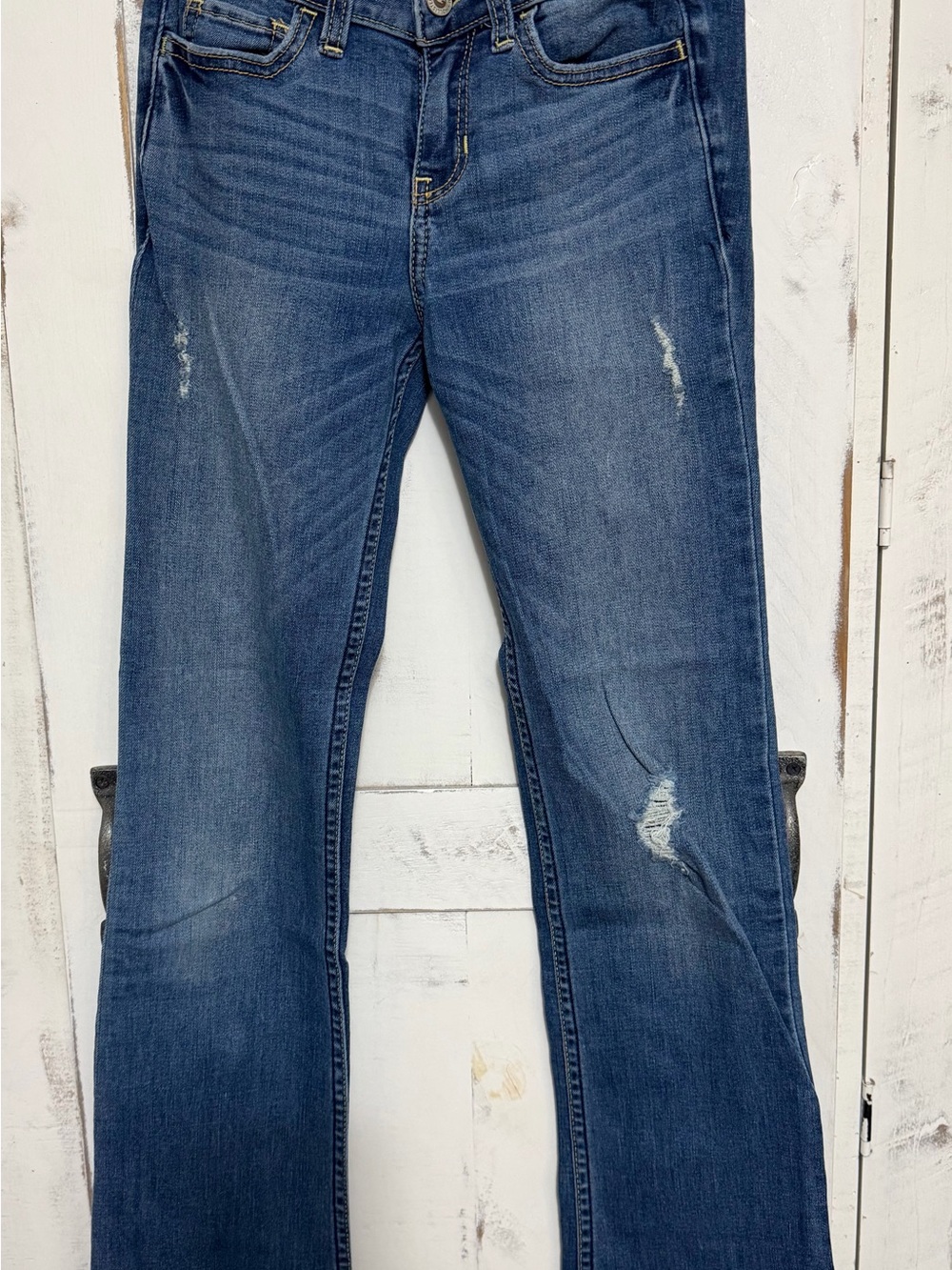 Hollister Medium Blue Bootcut Jeans with Light Distressing
